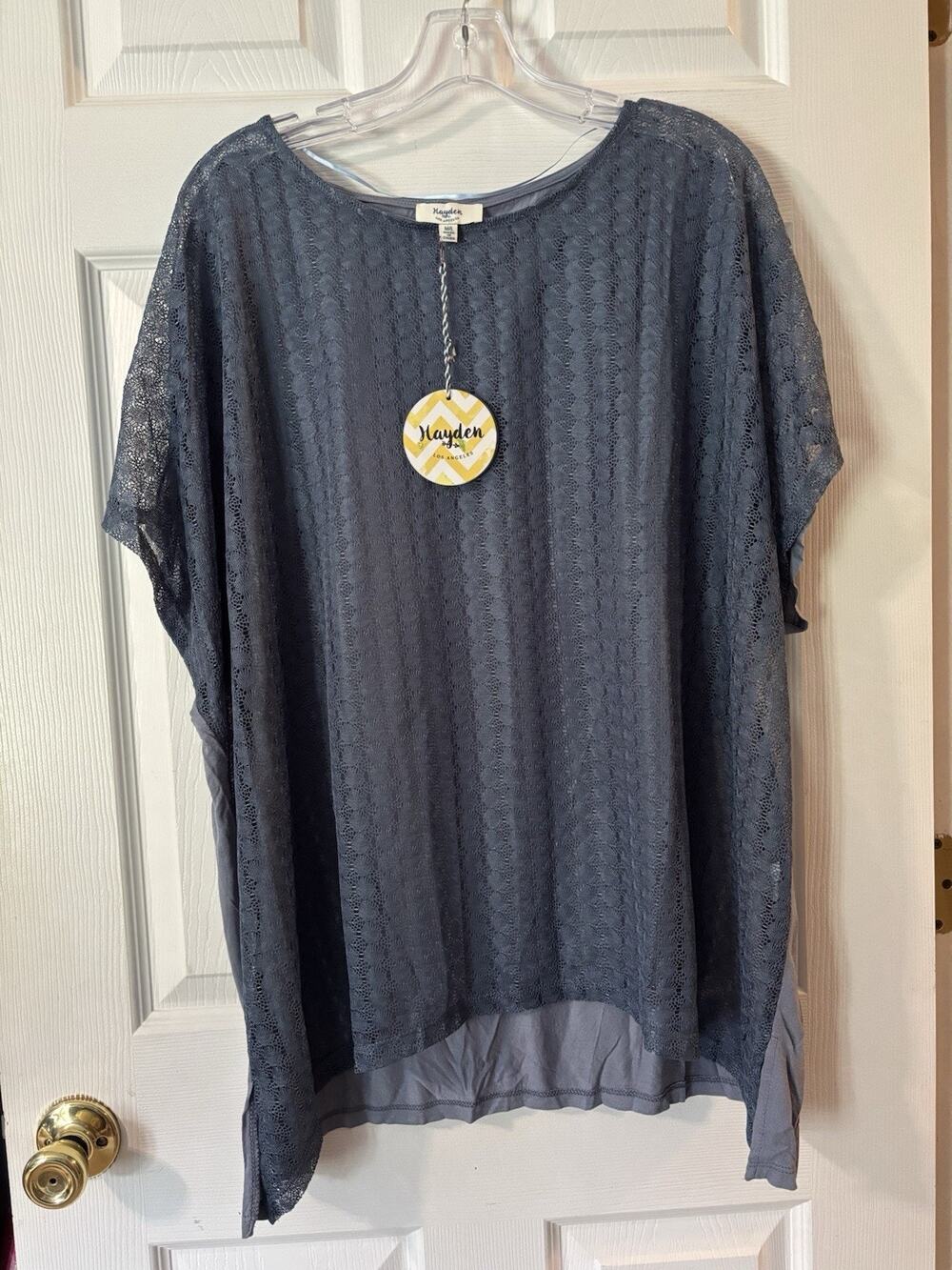 Hayden Los Angeles Top Coverup M/L NWT Sheer Lace Front Solid Blue Back